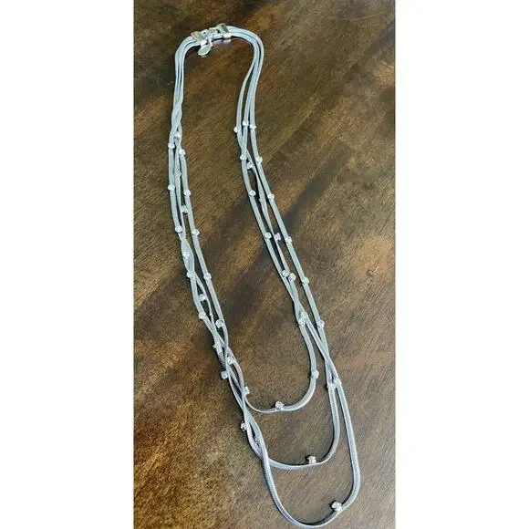 Vintage Ann Taylor Necklace Silver Tone Multi Strand Rhinestone Signed - Picture 5 of 6